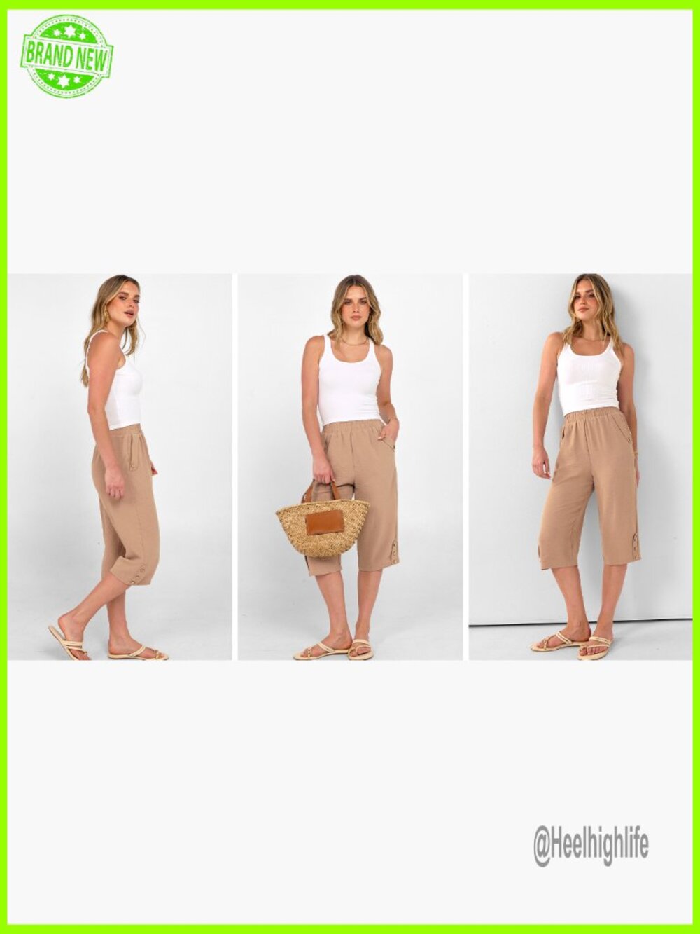 Wide Leg Capri Pants Elastic Waist Casual Loose Lounge Trousers Summer - Picture 7 of 7